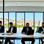 Modern Office in a Turkish Digital Free Zone**

"A bright, modern office space in Istanbul's digital free zone, featuring Turkish professionals collaborating on laptops. The office has large windows overlooking the city. Everyone is fully clothed in appropriate business attire. Safe for work. Perfect anatomy, correct proportions, natural pose, well-formed hands, proper finger count. Professional, family-friendly, appropriate content, high quality, professional photography."

**