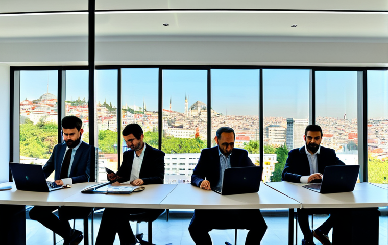 Modern Office in a Turkish Digital Free Zone**

"A bright, modern office space in Istanbul's digital free zone, featuring Turkish professionals collaborating on laptops. The office has large windows overlooking the city. Everyone is fully clothed in appropriate business attire. Safe for work. Perfect anatomy, correct proportions, natural pose, well-formed hands, proper finger count. Professional, family-friendly, appropriate content, high quality, professional photography."

**